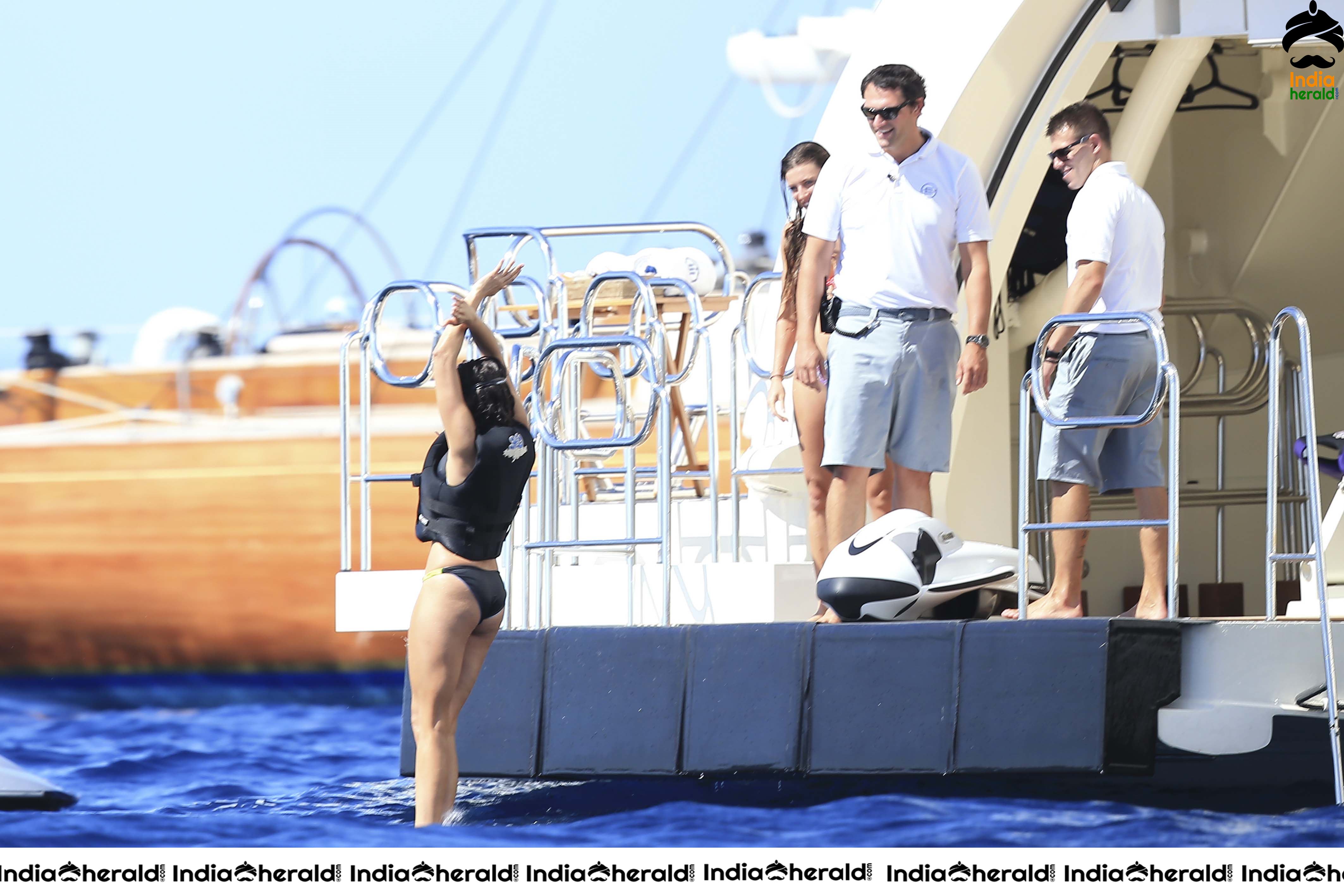 Nina Dobrev wearing a Hot Bikini on a yacht in Ibiza Set 2
