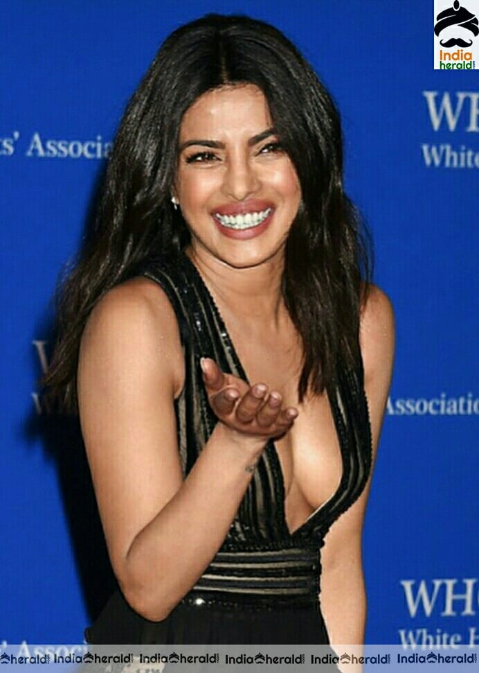 Priyanka Chopra Hot Big Cleavage In Black Attire