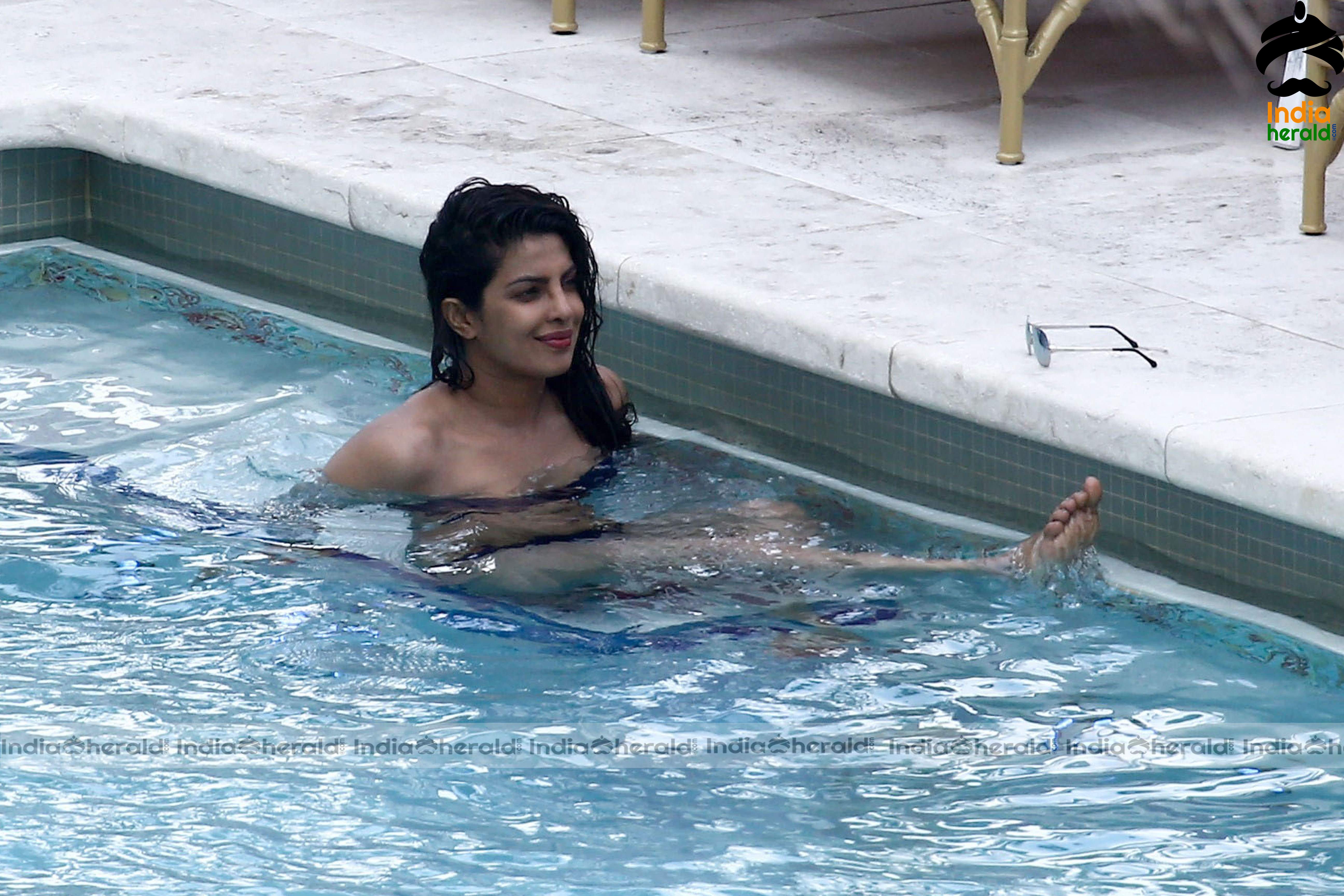 Priyanka Chopra in Bikini at her hotel pool in Miami Set 1