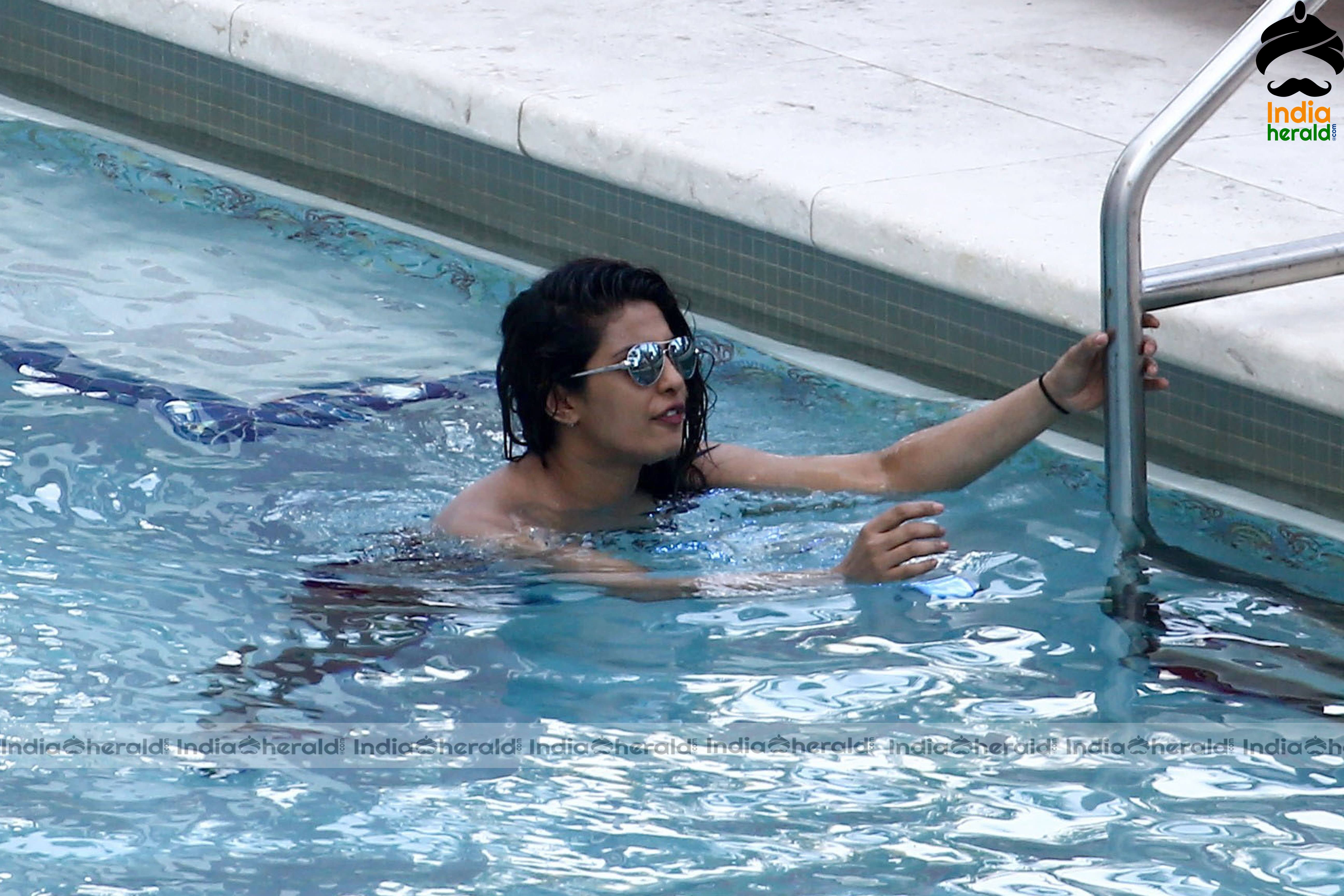 Priyanka Chopra in Bikini at her hotel pool in Miami Set 2