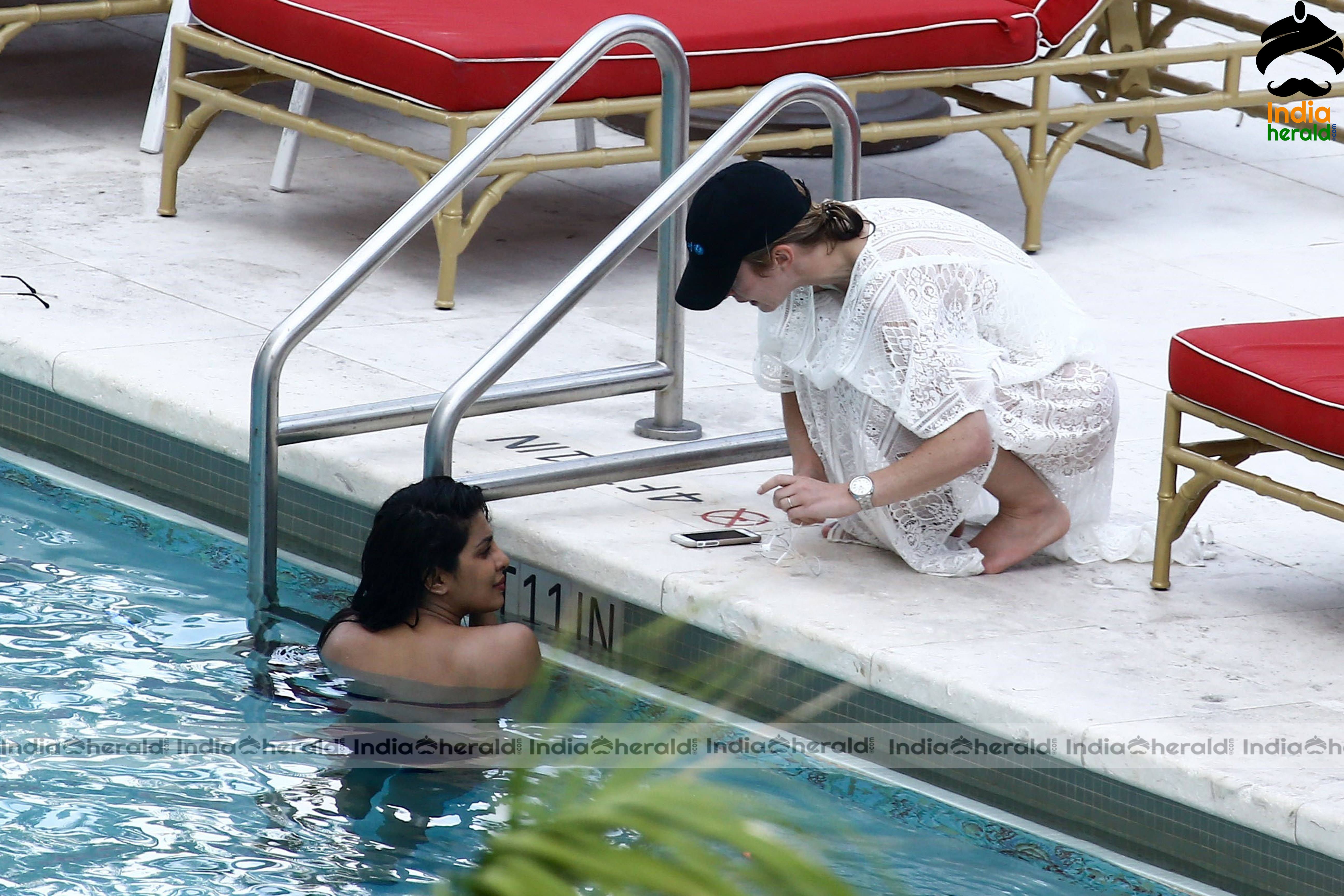 Priyanka Chopra in Bikini at her hotel pool in Miami Set 2