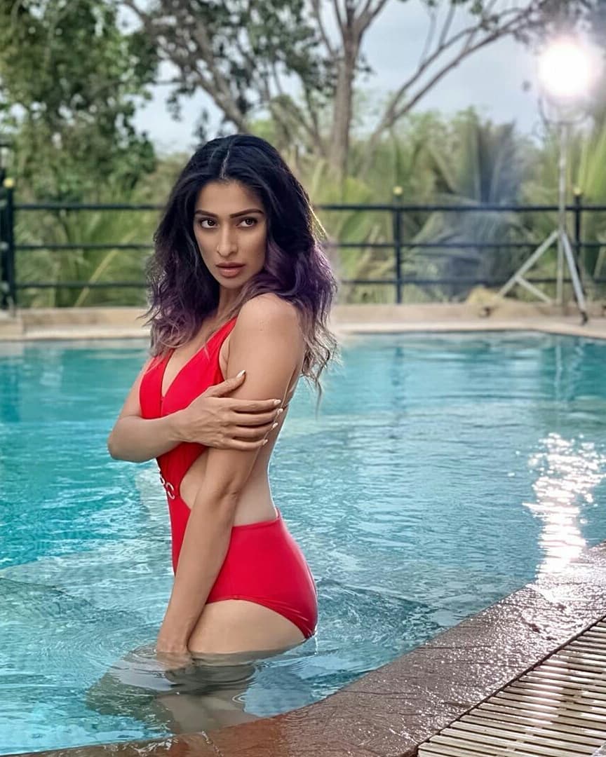 Raai Laxmi Spicy Hot In Red Bikini