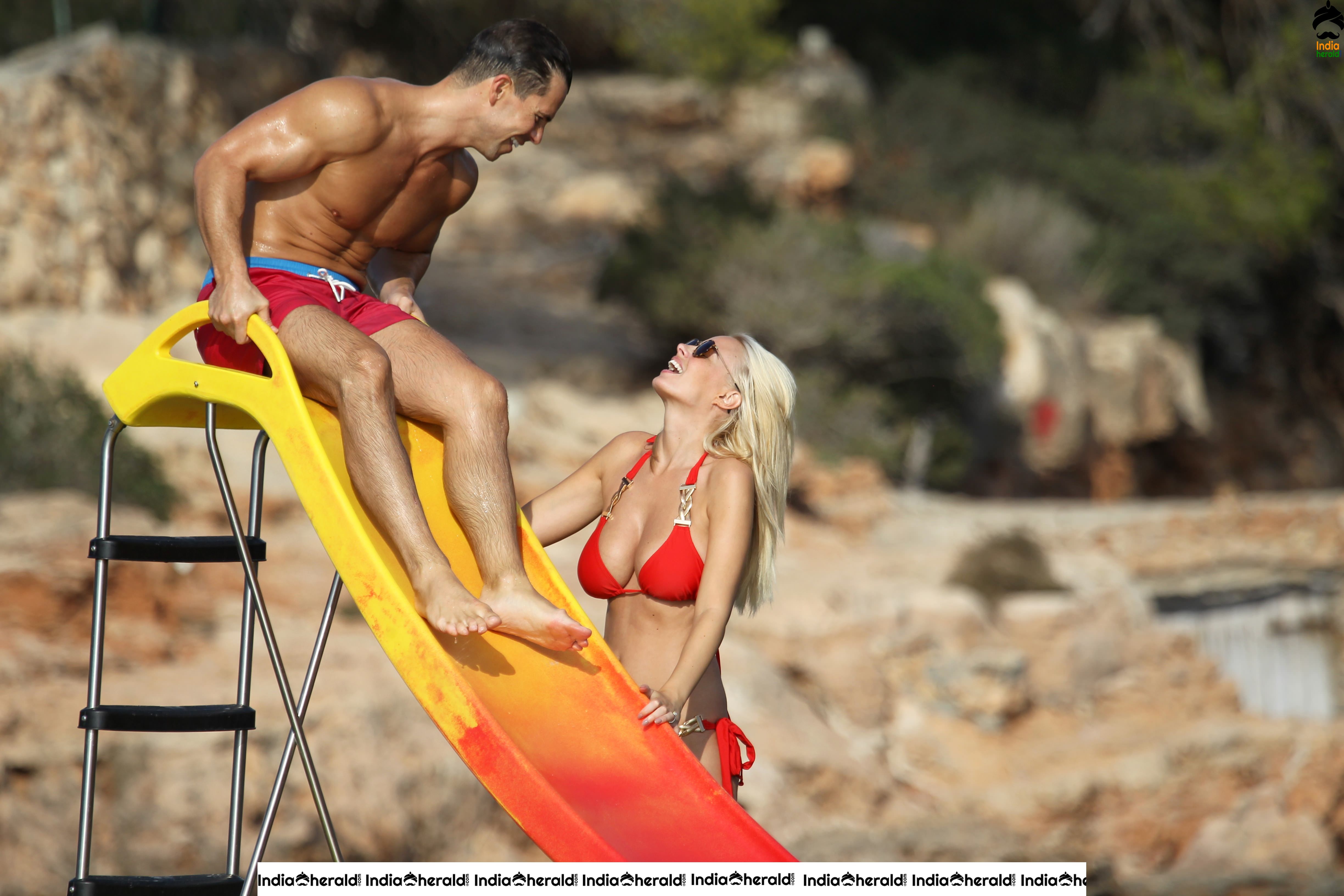 Rhian Sugden wearing a bikini on Ibiza set 2