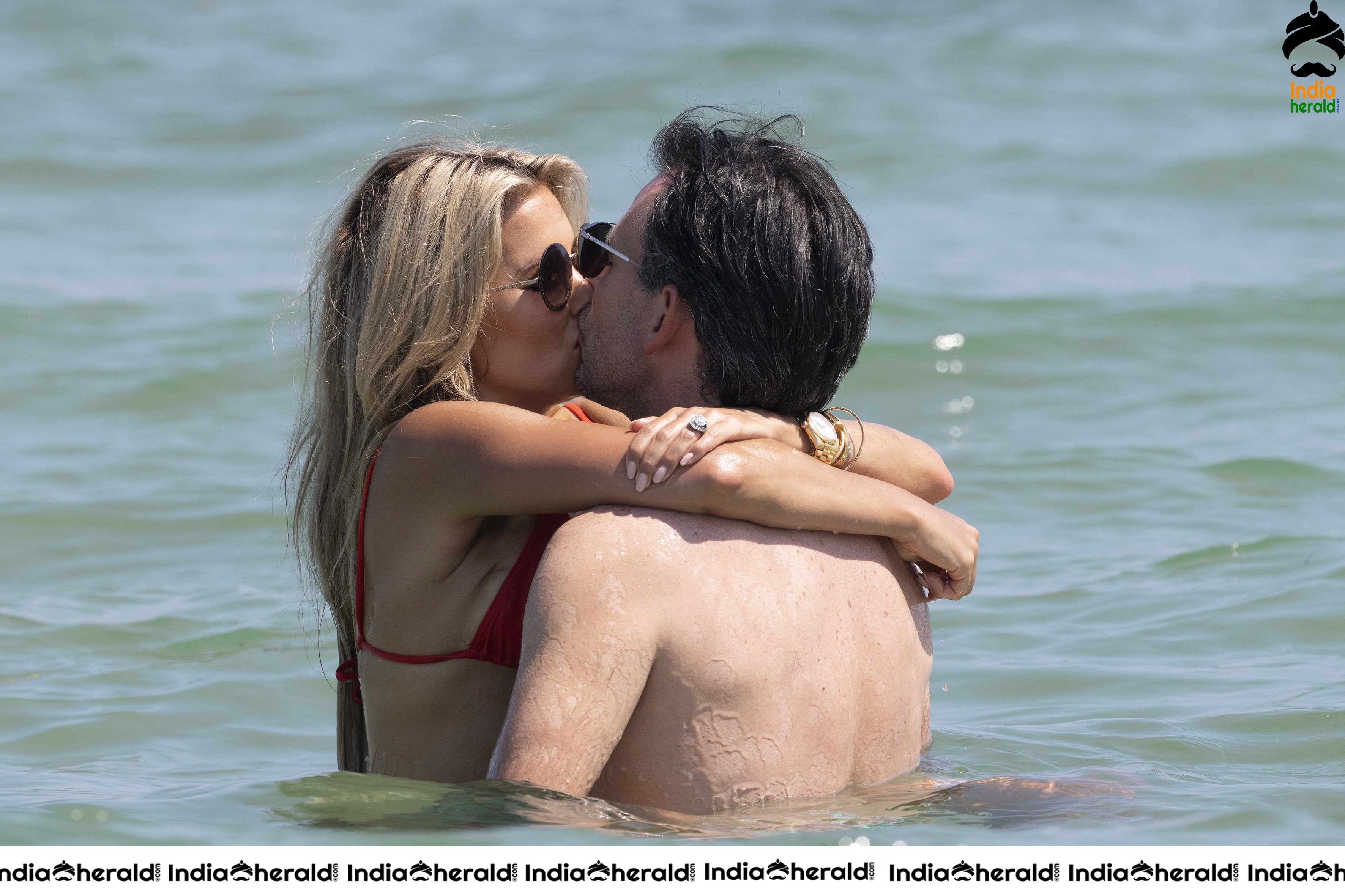 Sylvie Meis Caught in Red Lace Bikini and enjoys with Boyfriend by Beach Set 1