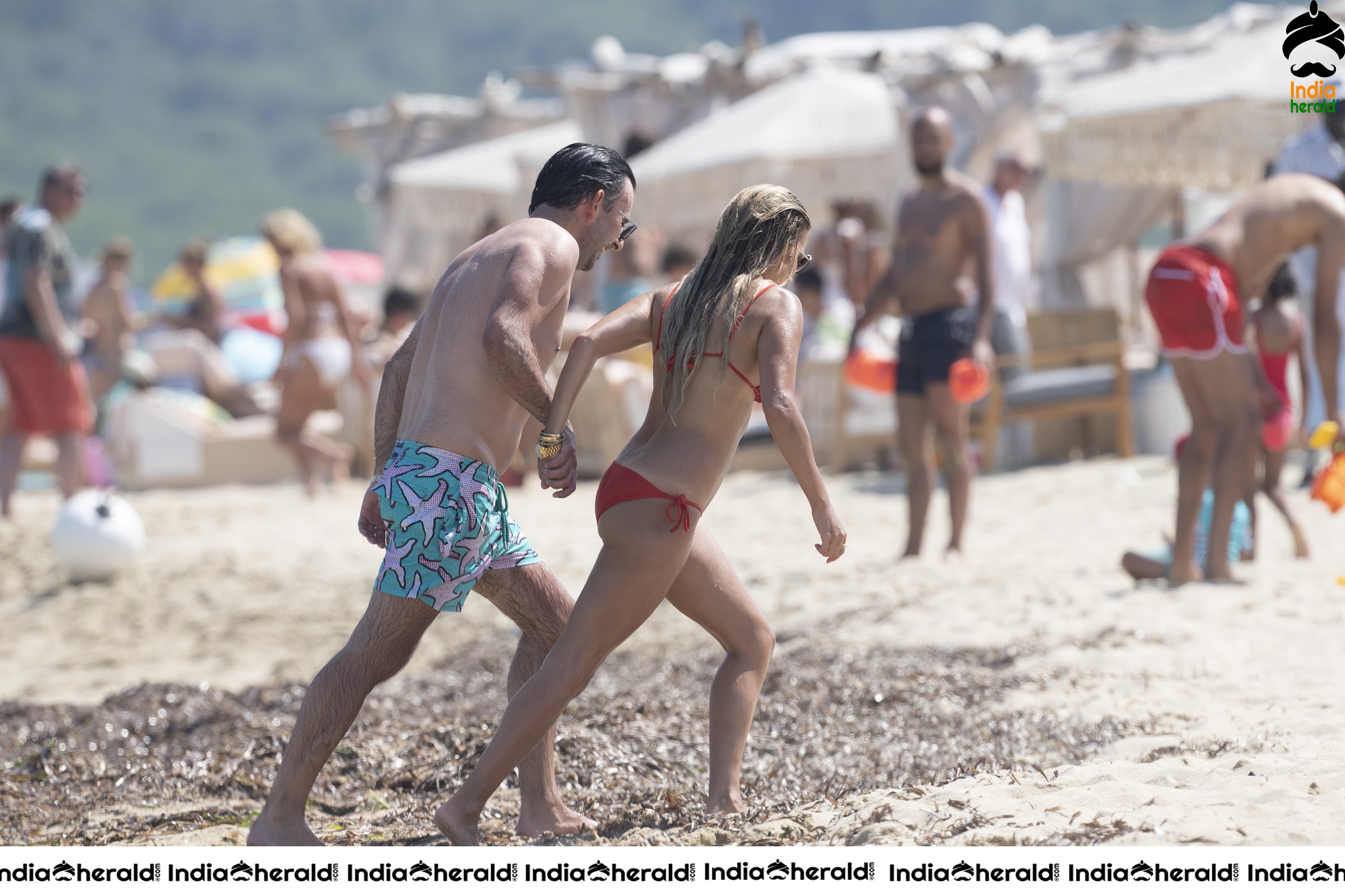 Sylvie Meis Caught in Red Lace Bikini and enjoys with Boyfriend by Beach Set 2