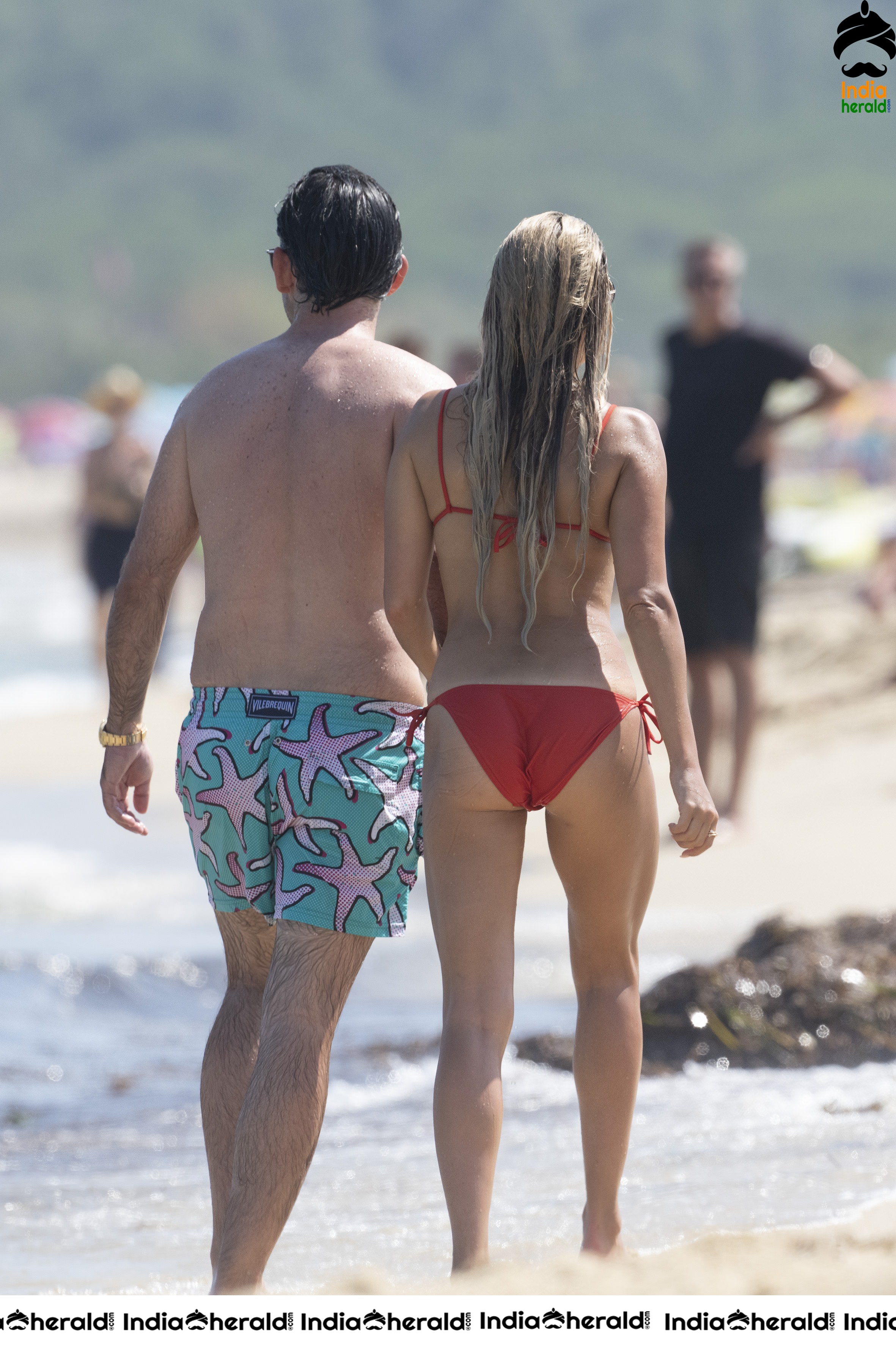 Sylvie Meis Caught in Red Lace Bikini and enjoys with Boyfriend by Beach Set 2