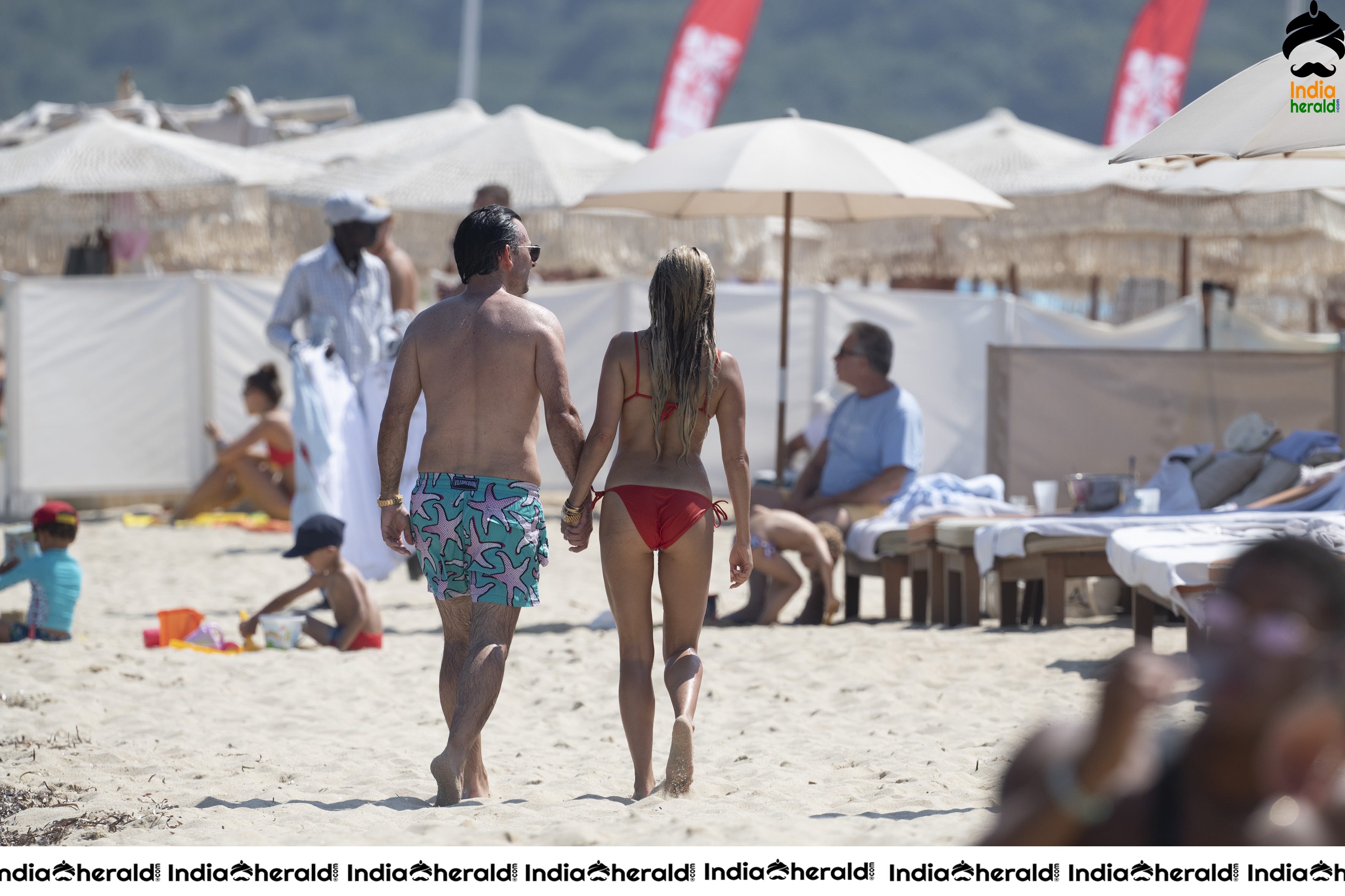 Sylvie Meis Caught in Red Lace Bikini and enjoys with Boyfriend by Beach Set 2