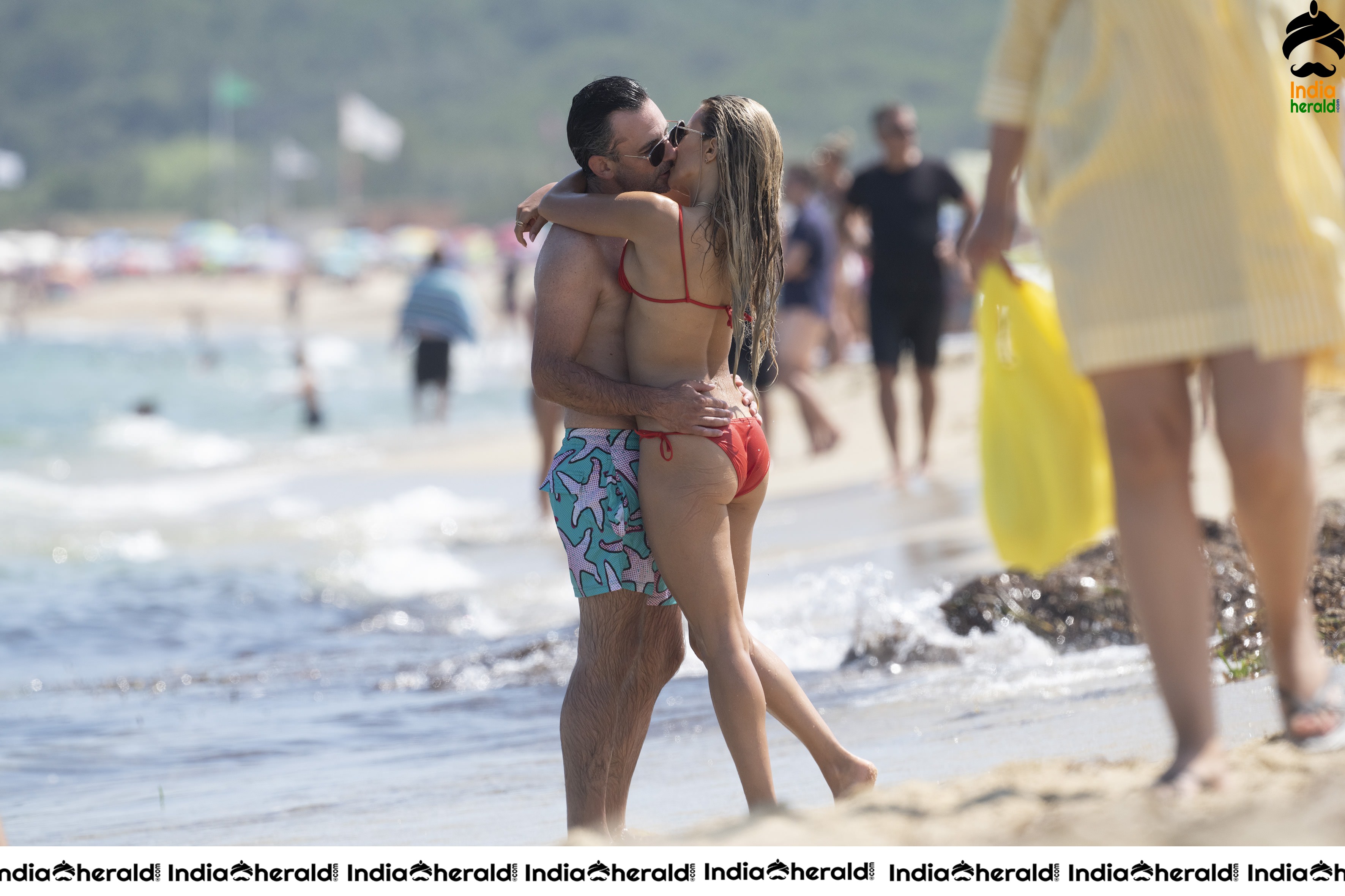 Sylvie Meis Caught in Red Lace Bikini and enjoys with Boyfriend by Beach Set 2
