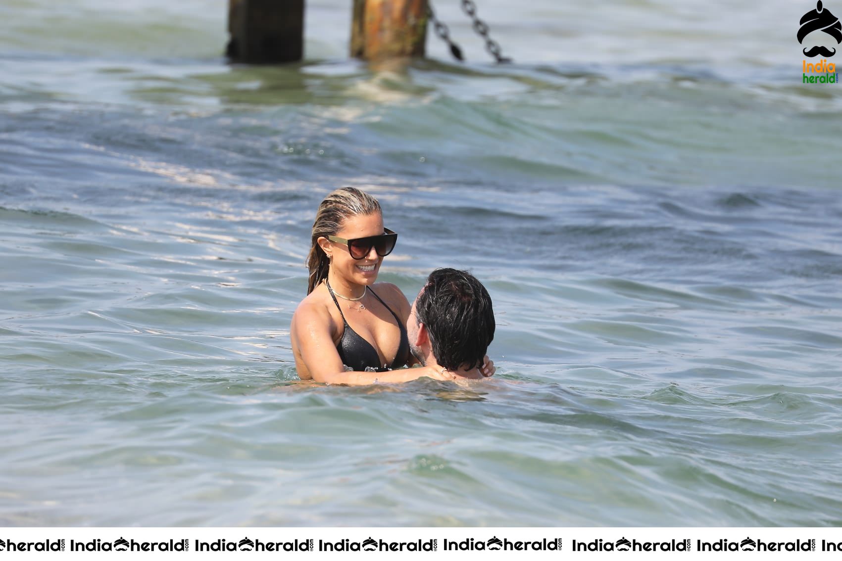 Sylvie Meis in Bikini and Enjoying with Boyfriend by bathing in the Beach