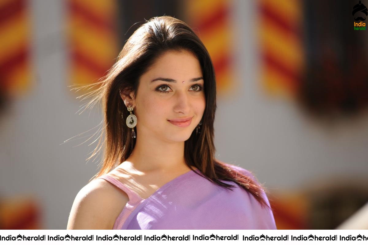 Tamanna Hot in Sleeveless Blouse and Light Colored Saree Set 1