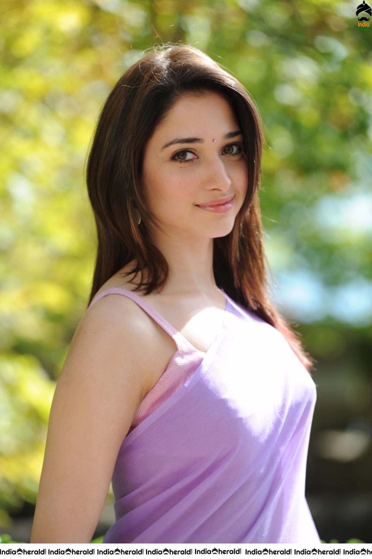 Tamanna Hot In Sleeveless Blouse And Light Colored Saree Set 2