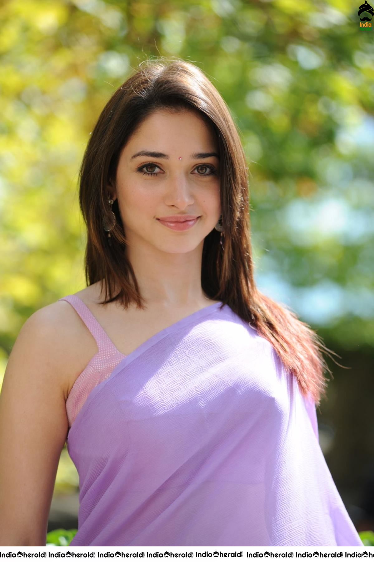 Tamanna Hot In Sleeveless Blouse And Light Colored Saree Set 2
