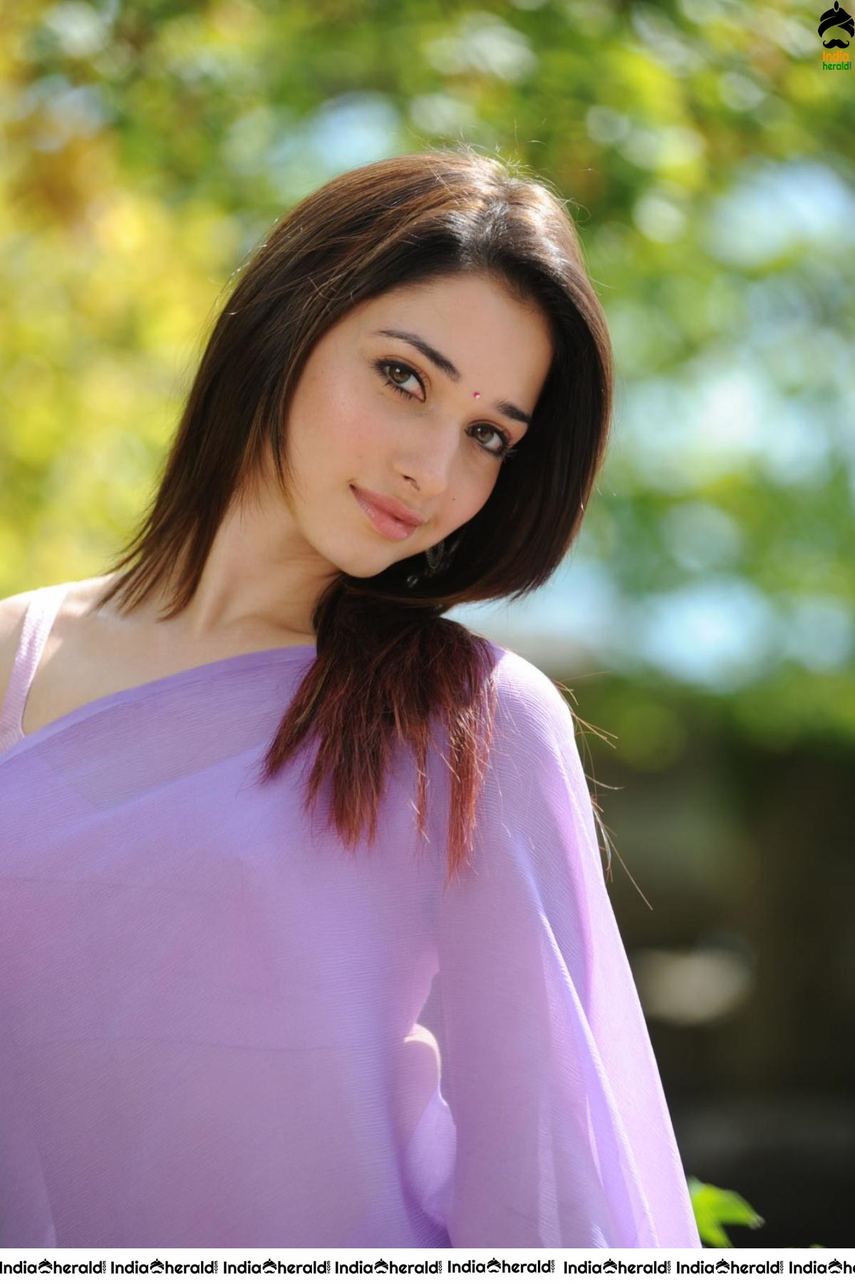 Tamanna Hot In Sleeveless Blouse And Light Colored Saree Set 3