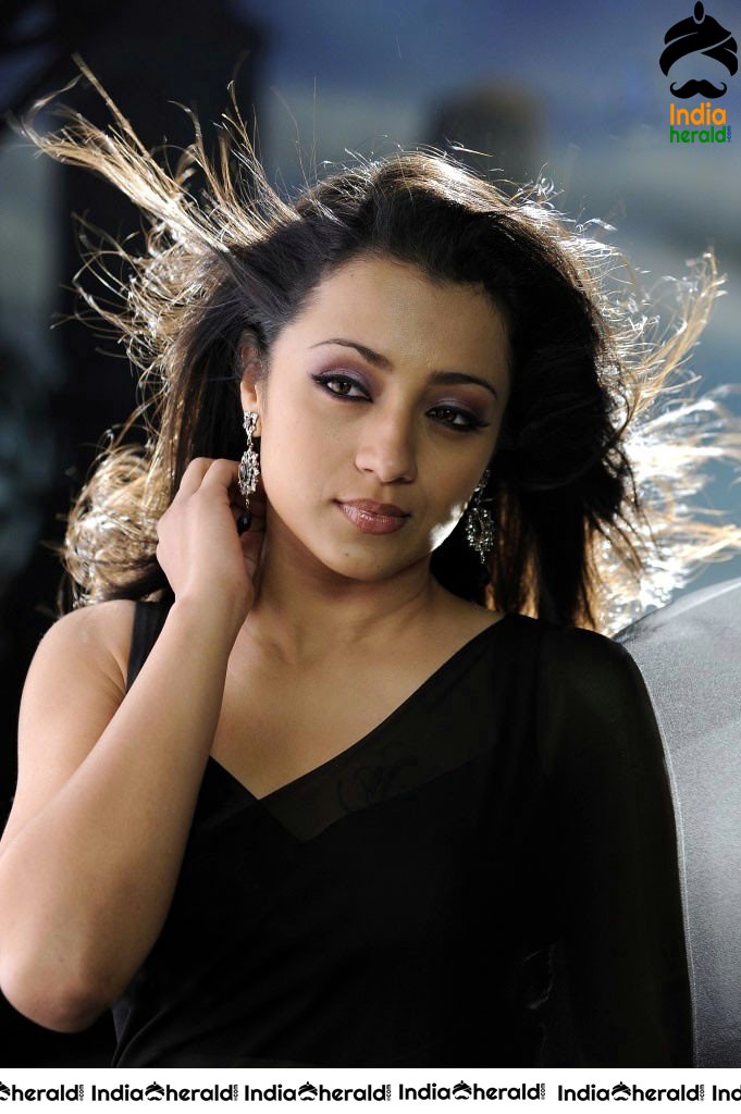 Trisha Raises the Heat by Exposing her Deep Navel in Black Transparent Saree