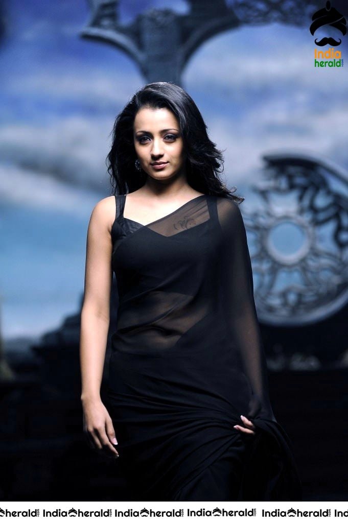Trisha Raises the Heat by Exposing her Deep Navel in Black Transparent Saree