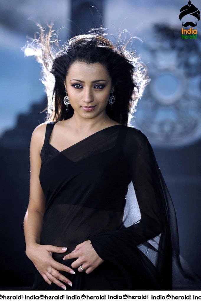 Trisha Raises the Heat by Exposing her Deep Navel in Black Transparent Saree