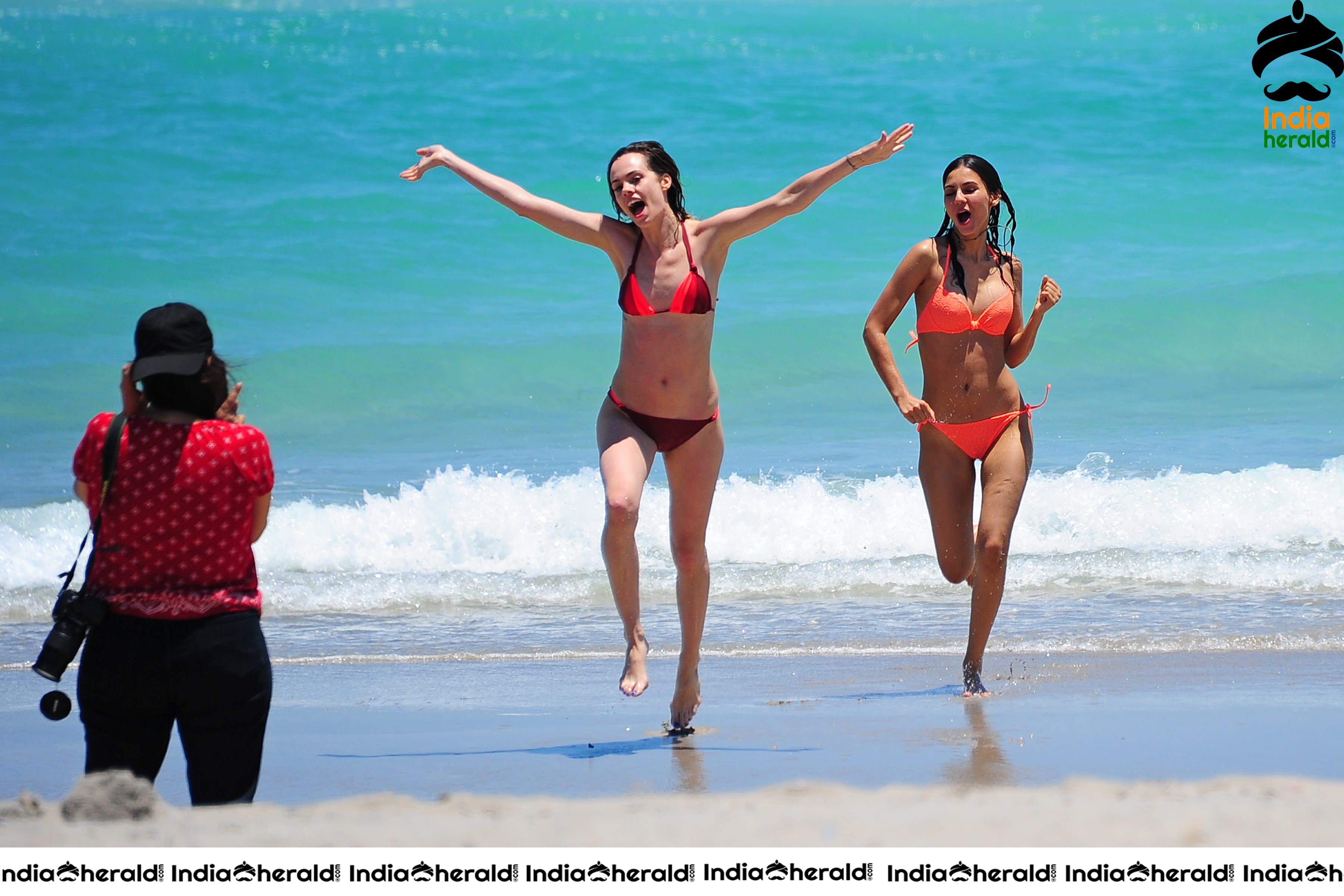 Victoria Justice Wearing a Neon Lace Bikini at Fort Lauderdale Beach Stills Set 1