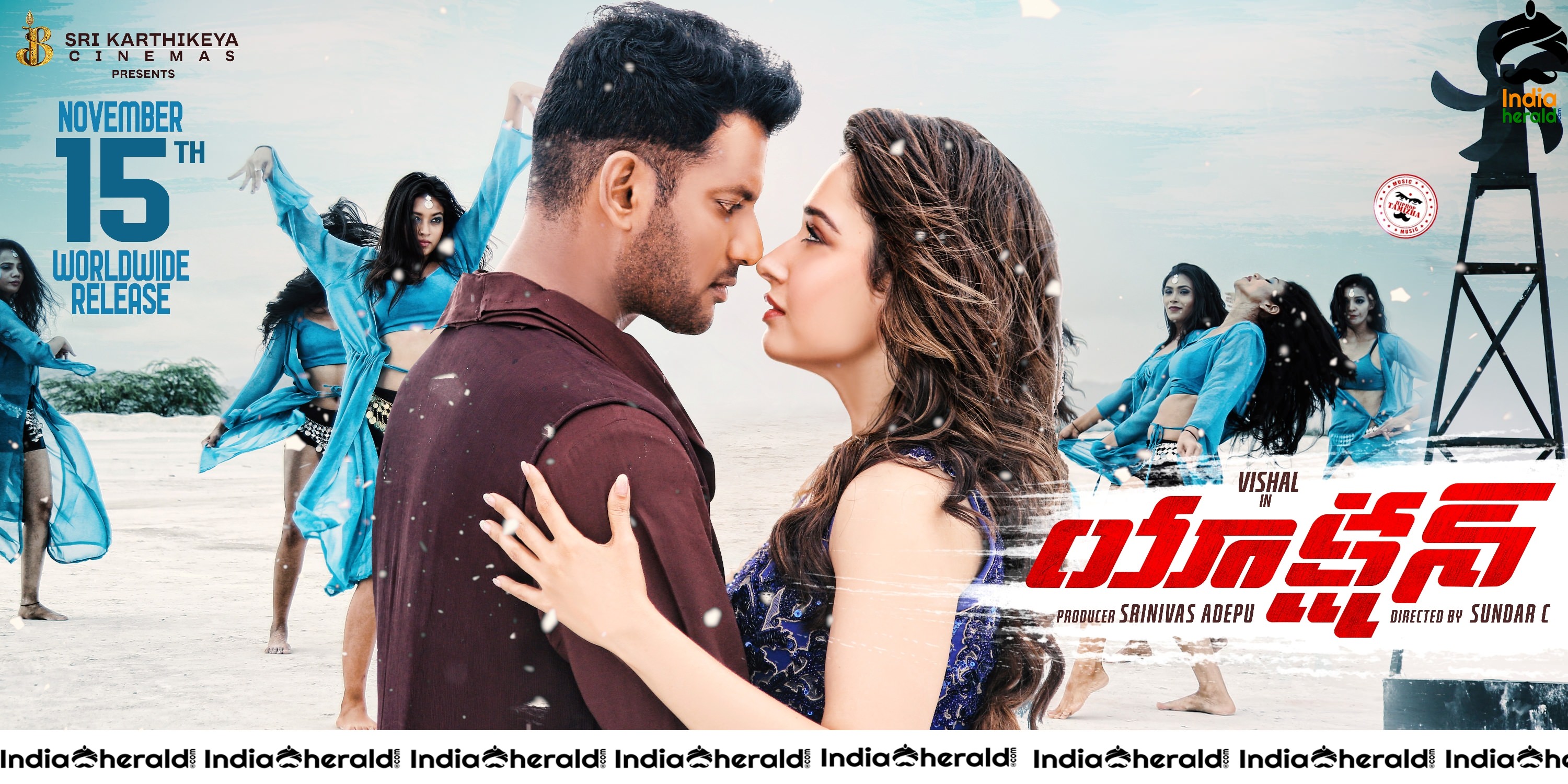Action Movie Latest HD Telugu Poster and Still featuring Tamanna and Vishal