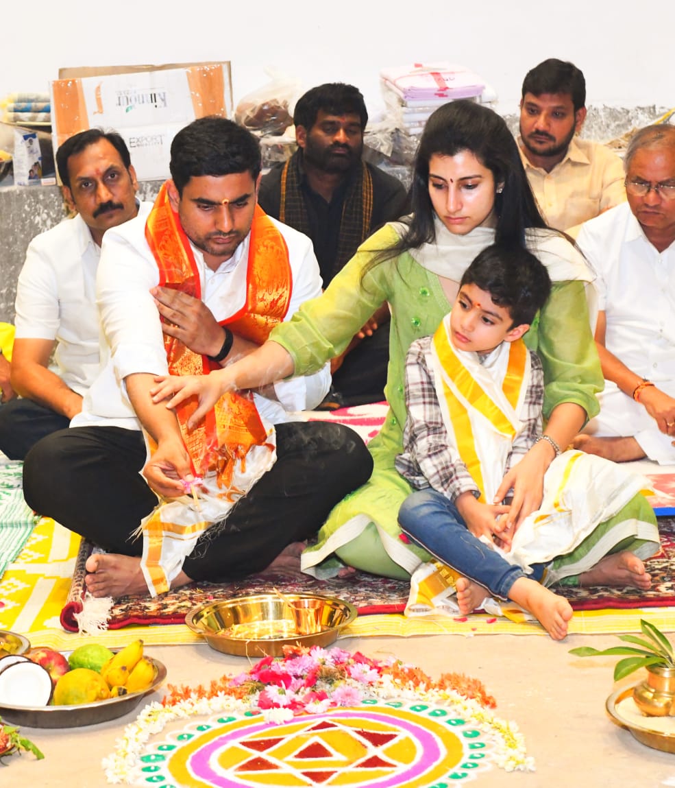 Lokesh couple worships at new office