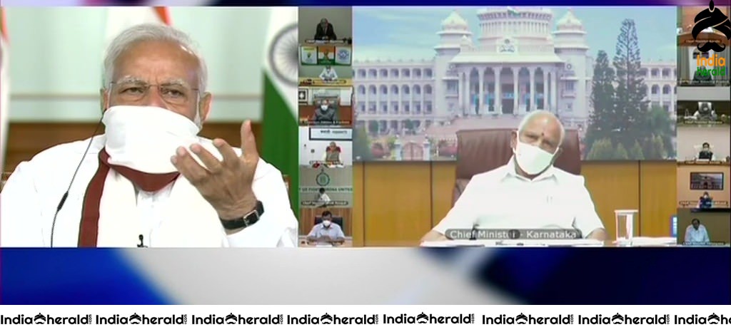 PM Narendra Modi holds a meeting via video conferencing with the Chief Ministers over COVID19