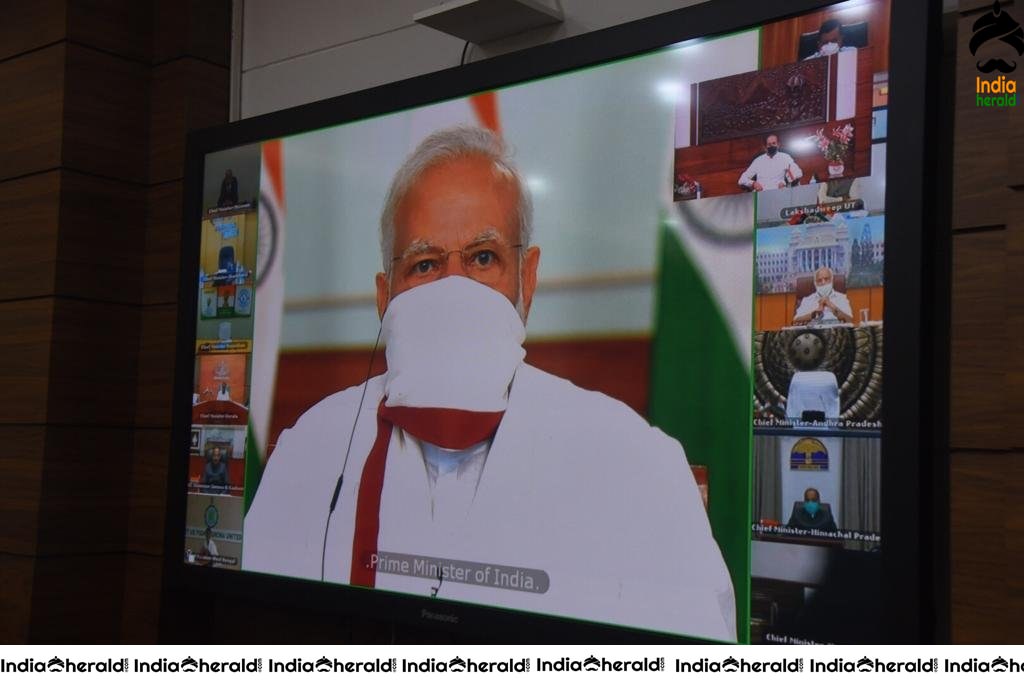 PM Narendra Modi holds a meeting via video conferencing with the Chief Ministers over COVID19