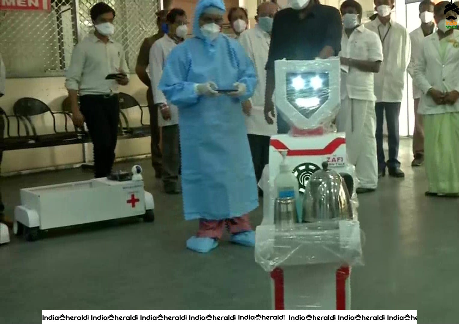 Robots are deployed at Chennai Govt Stanley Medical College and Hospital to serve food and medicines to COVID19 positive persons
