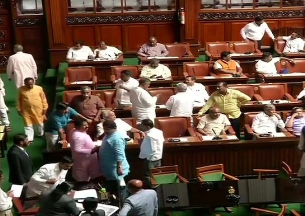 BJP MLAs Inside The State Assembly After The House Was Adjourned