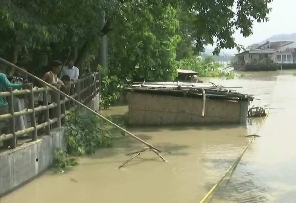 Brahmaputra River Flowing Above Danger Level In Guwahati Following Heavy Rainfall