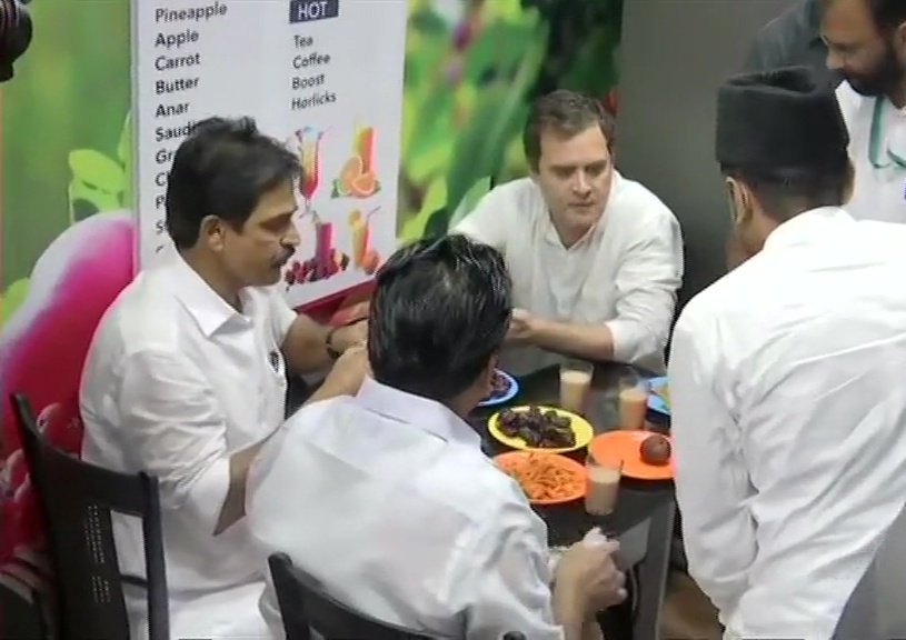 Congress President Rahul Gandhi Stops For Tea At A Shop In Chokkad Kerala