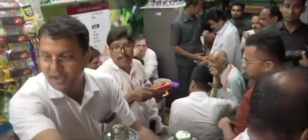 Congress President Rahul Gandhi Stops For Tea At A Shop In Chokkad Kerala