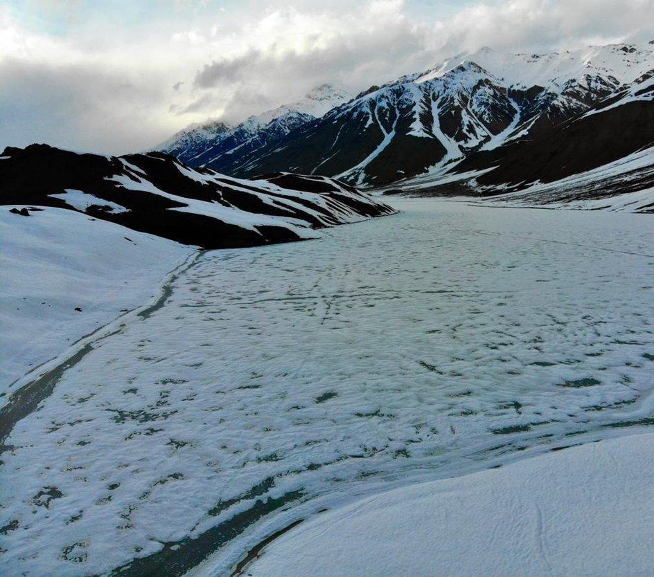 First Visuals Of Snow Clad Chandratal Lake In Lahaul Spiti District After The Winter Season