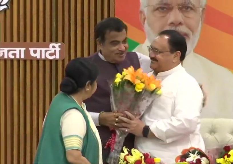 Senior BJP Leaders Present Bouquets To JP Nadda At The BJP Parliamentary Board Meeting