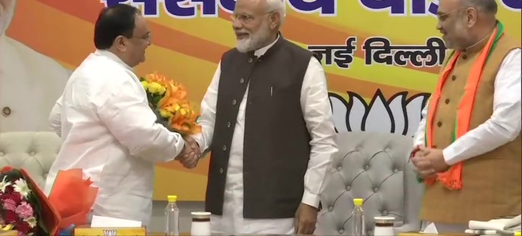 Senior BJP Leaders Present Bouquets To JP Nadda At The BJP Parliamentary Board Meeting