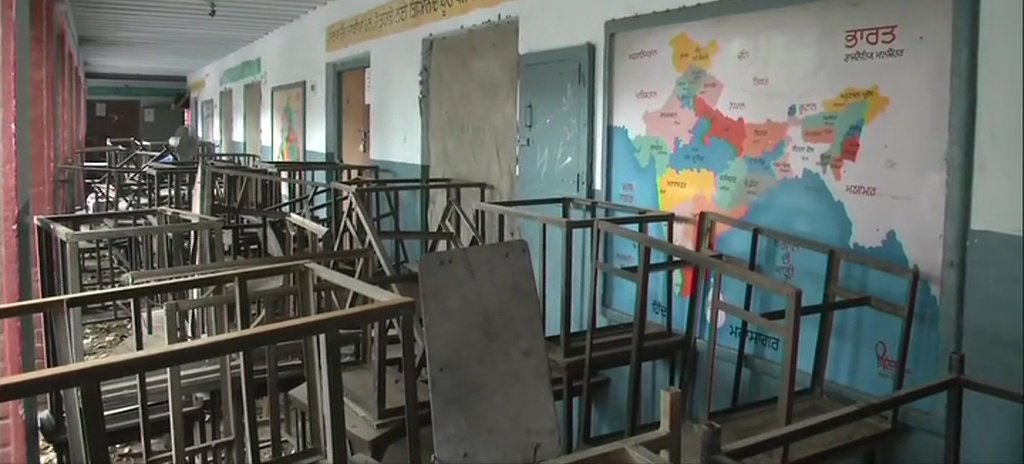 Students Study Outside As Classrooms Are Filled With EVMs At A Govt School In Ludhiana