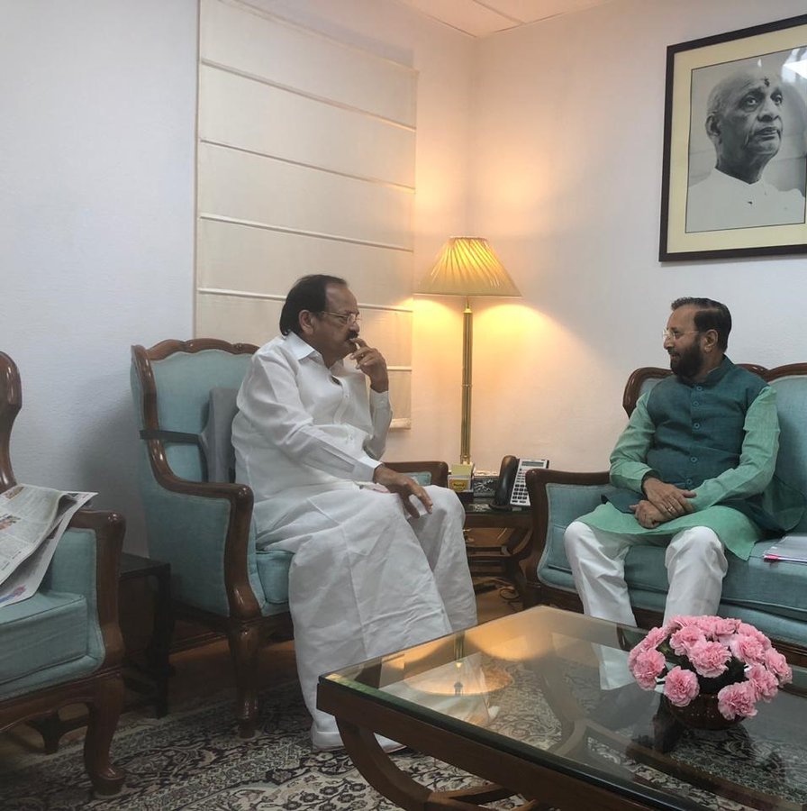 Union Environment Minister Prakash Javadekar Met Vice President Venkaiah Naidu