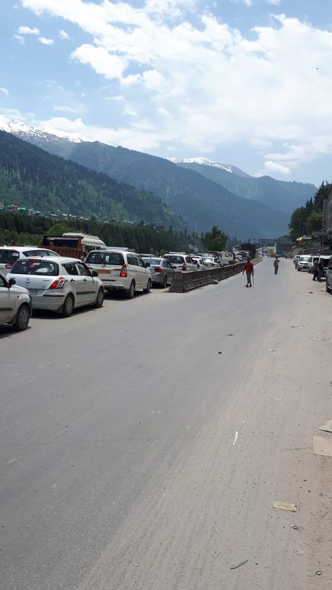 Visuals Of Vehicular Traffic Jam On Leh Manali Highway