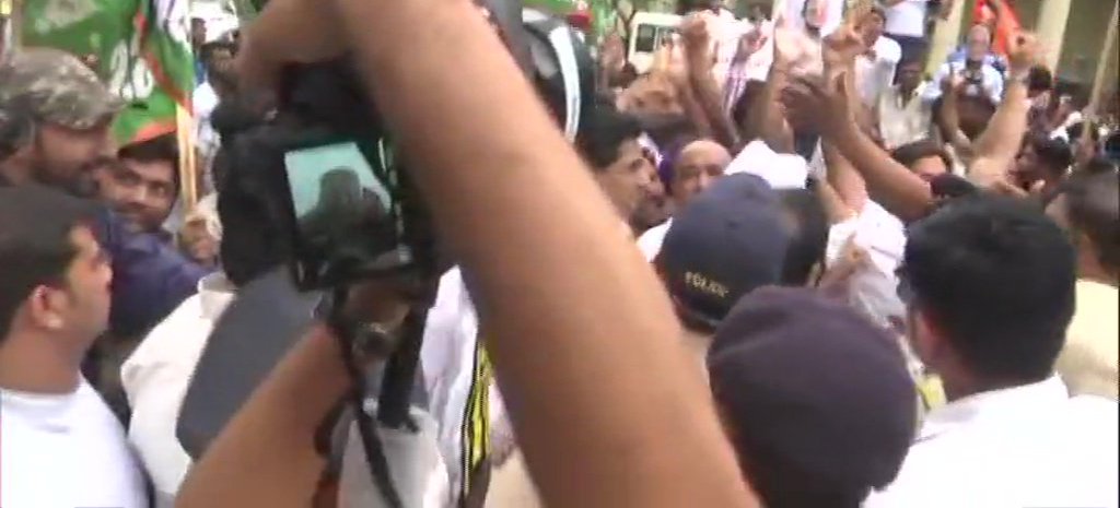 Youth Congress Workers Protest Outside Sofitel Hotel In Mumbai