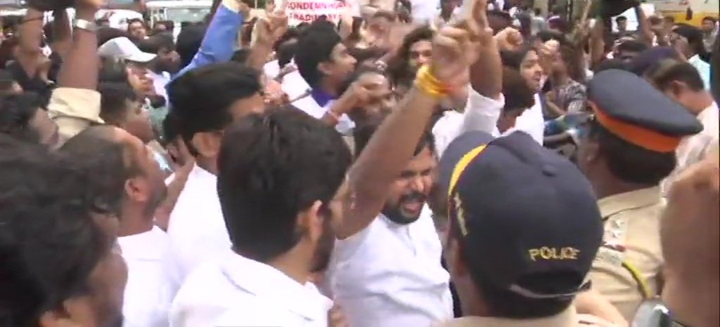 Youth Congress Workers Protest Outside Sofitel Hotel In Mumbai