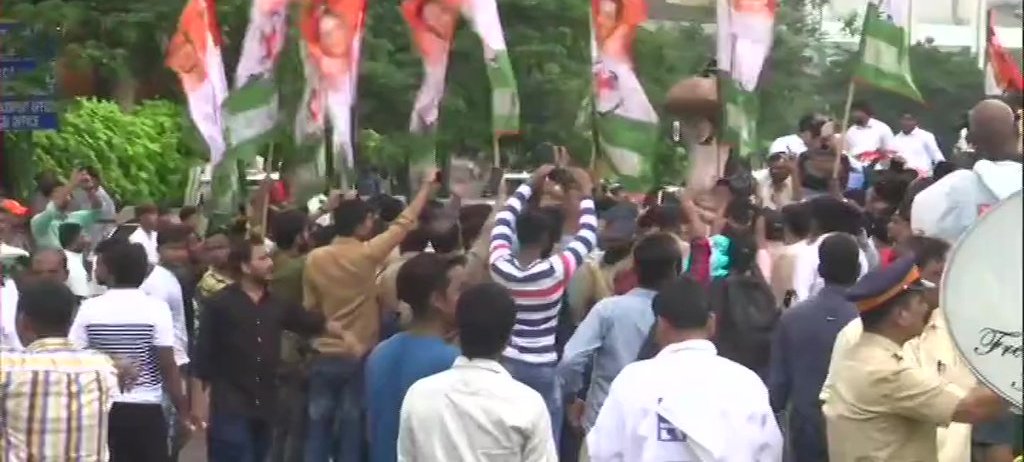 Youth Congress Workers Protest Outside Sofitel Hotel In Mumbai