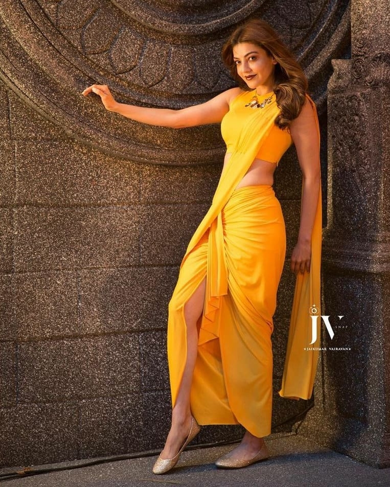 Kajal Aggarwal Images In Yellow Saree