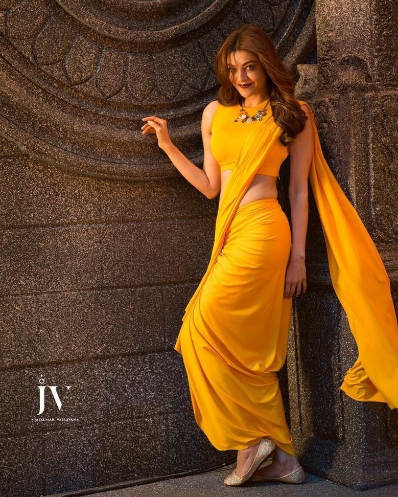Kajal Aggarwal Images In Yellow Saree