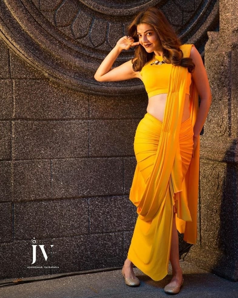 Kajal Aggarwal Images In Yellow Saree