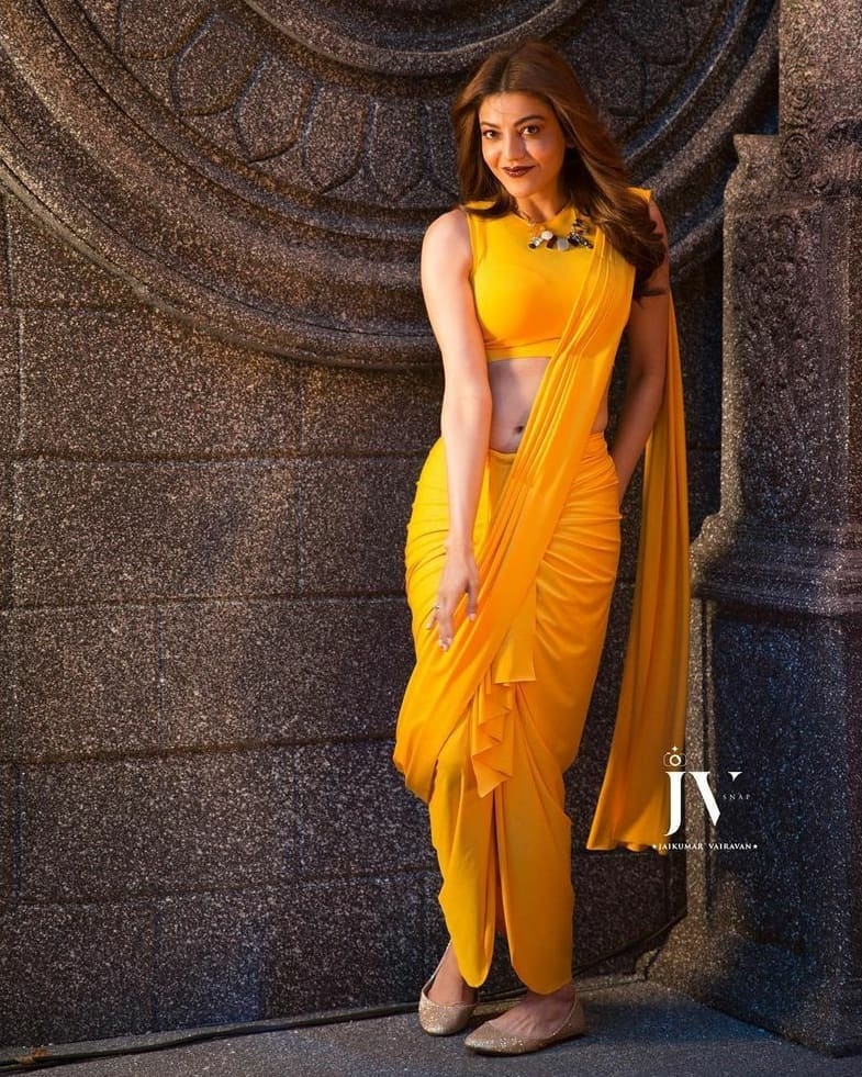 Kajal Aggarwal Images In Yellow Saree