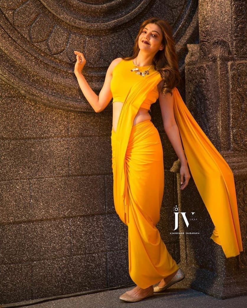 Kajal Aggarwal Images In Yellow Saree