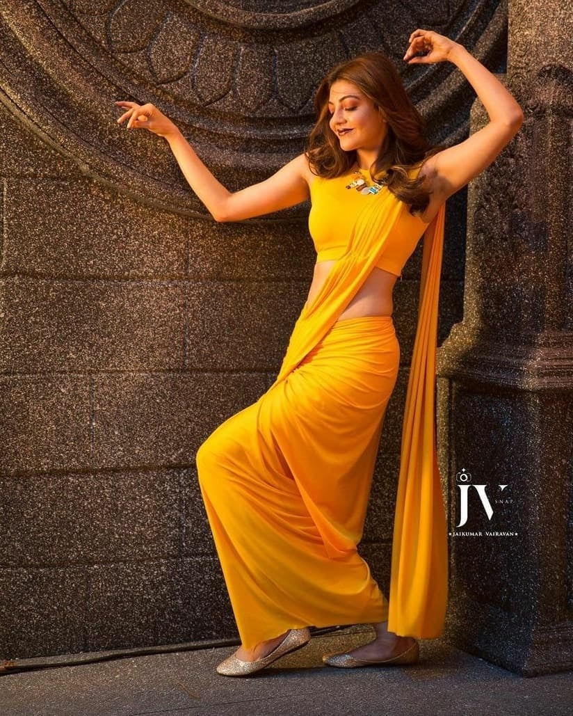 Kajal Aggarwal Images In Yellow Saree