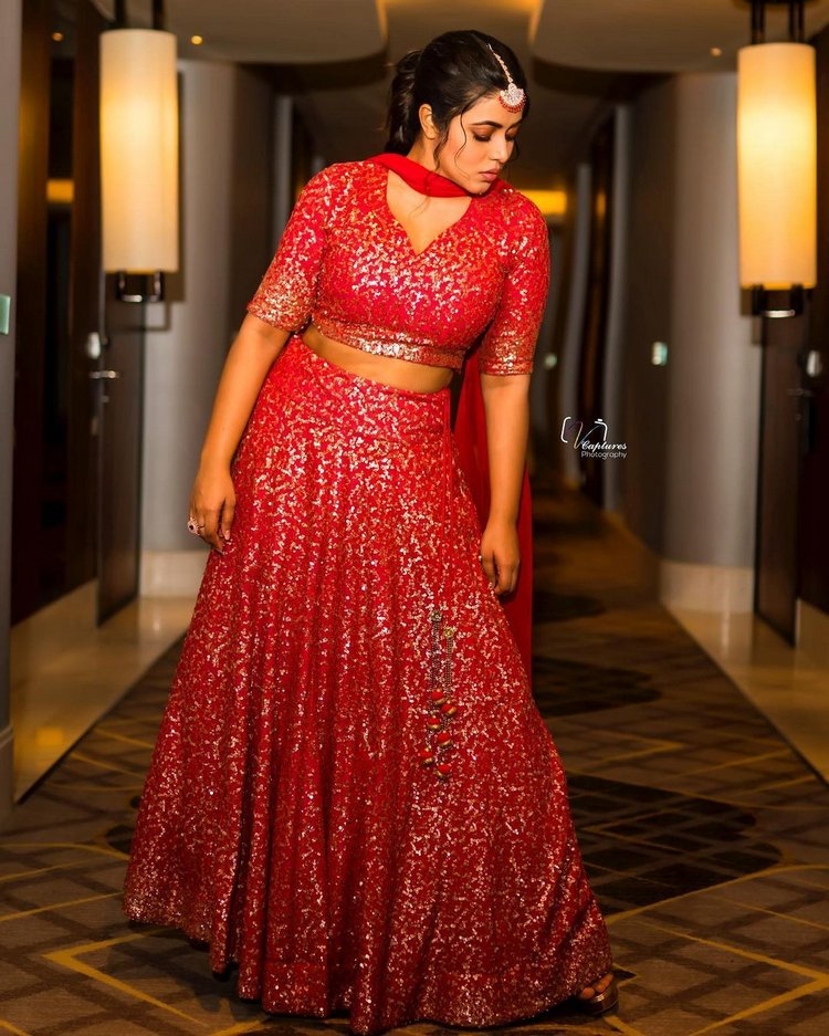 Poorna Hot Photos In Red Dress