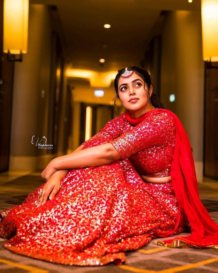 Poorna Hot Photos In Red Dress