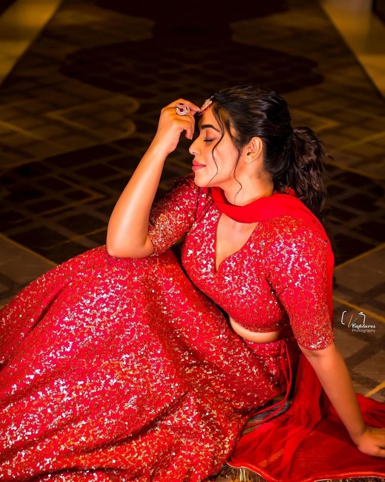 Poorna Hot Photos In Red Dress
