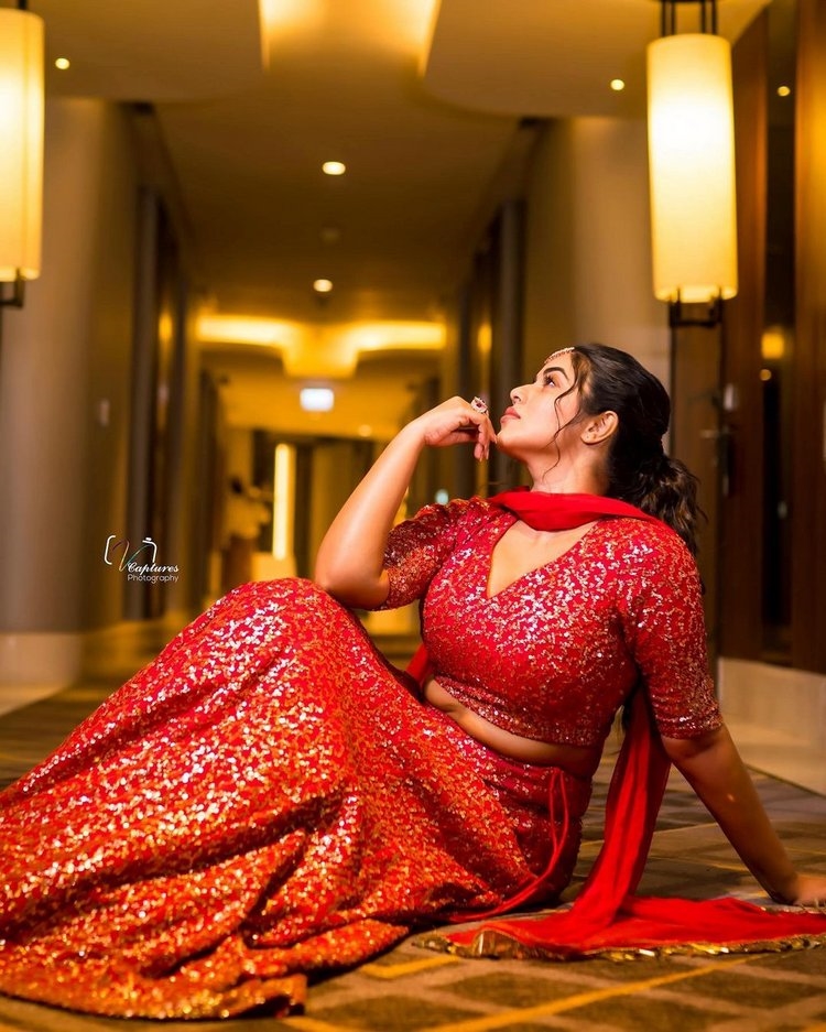 Poorna Hot Photos In Red Dress