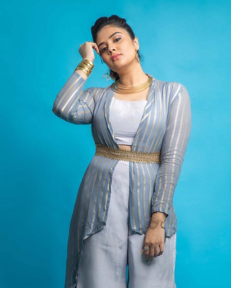 Sreemukhi Hot Photos In Stylish Dress